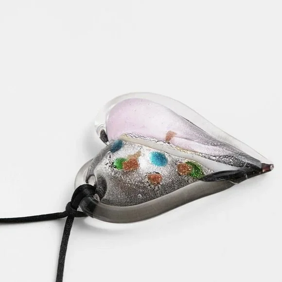 Zara Glass Heart Necklace Pendant on Cord - Picture 2 of 8